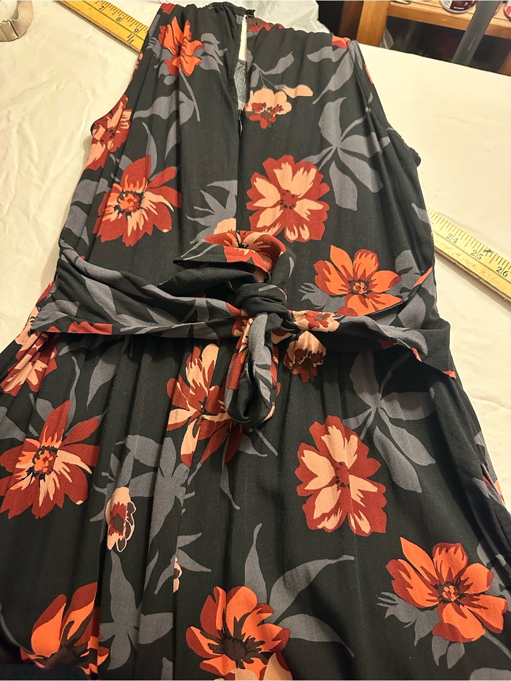 LOFT Black Whimsigoth Boho Jumpsuit with Red and Coral Floral Print - Picture 5 of 10